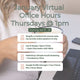 Promotional graphic for January Virtual Office Hours with a person holding a coffee cup and laptop.